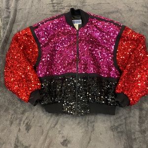 Vintage 80s Gamma Los Angeles Sequin Colorblock Bomber Jacket. Size M.